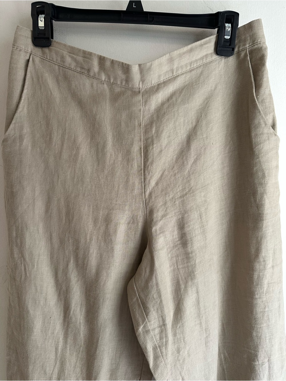 Peck & Peck 100% Linen Pants Women's Medium Beige Pull On Elastic Waist Pockets - Picture 2 of 7